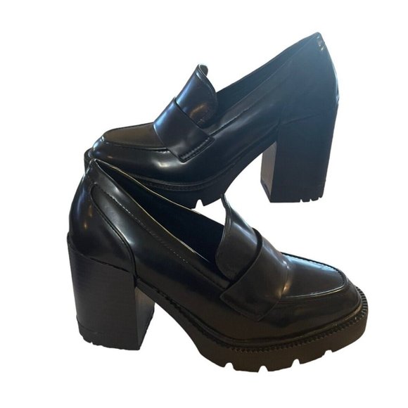 Madden Girl Shoes - Madden Girl Smarty women platform block chunky Y2K heel loafers black size 8 NEW
